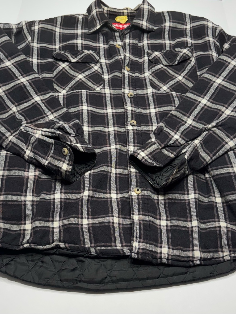 Wrangler Black & White Plaid Quilted-Lined Shirt Jacket